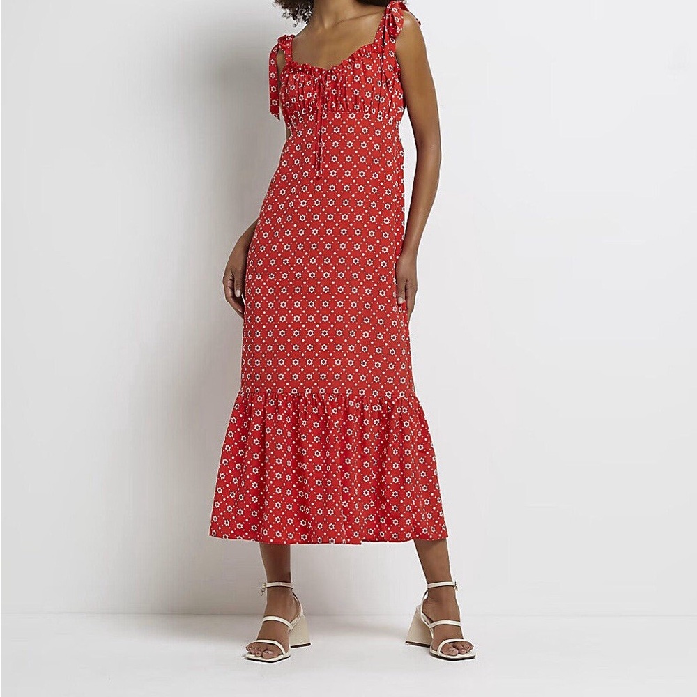 River Island Red Floral Midi Dress